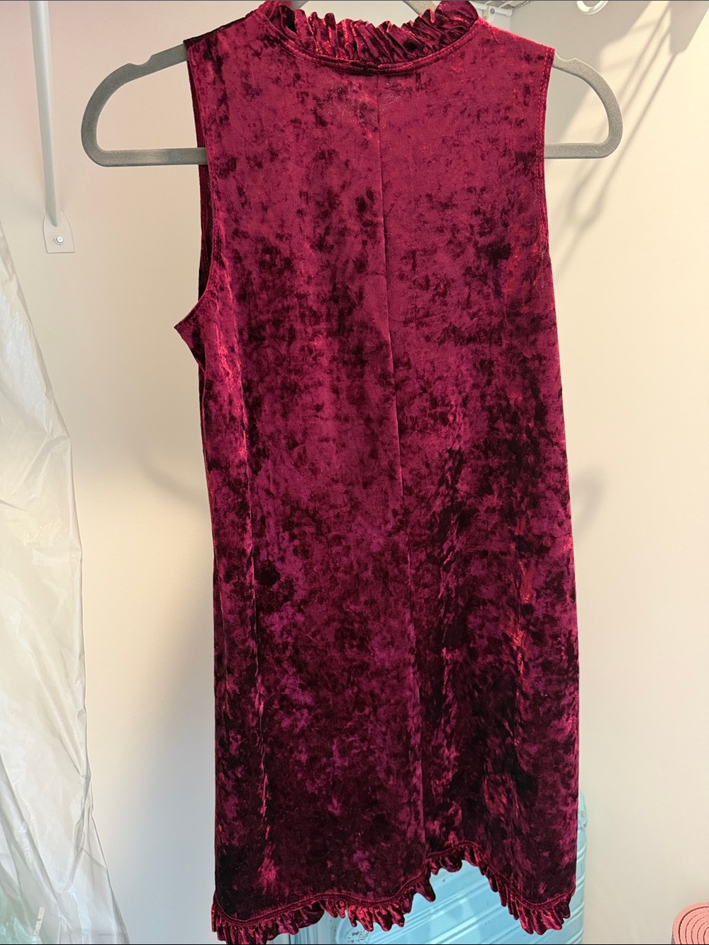 Annalee + Hope Burgundy Velvet Ruffle Neck Sleeveless Dress - Picture 2 of 5